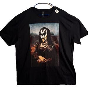 Kiss Gene Simmons Mona Lisa Black Tshirt 2XL Black Art Rock N Roll New